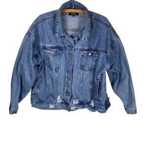 MISSGUIDED Plus Distressed Light Wash Denim Jean Jacket Size 16